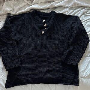 Black Textured Sweater with Button Detail